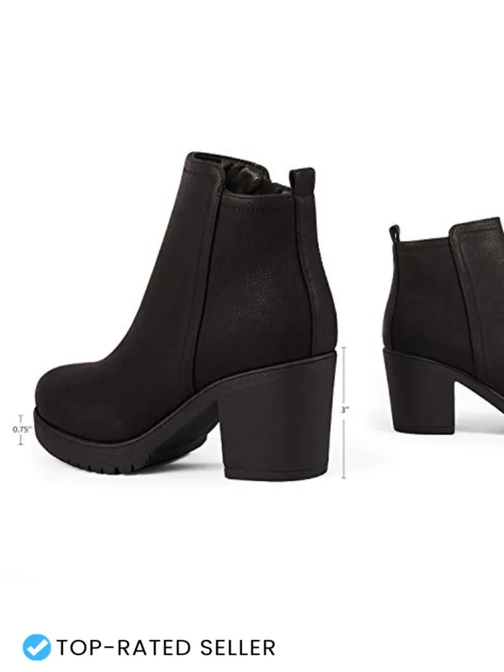 Faux Leather Ankle Booties with Block Heel & Side Zipper, Women's Chunky Heel